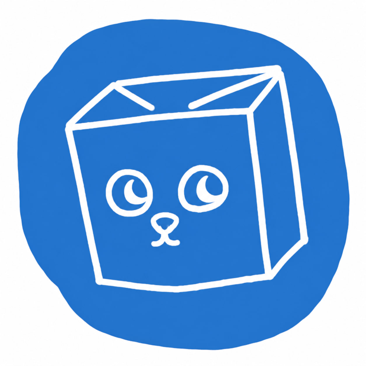 Blue hand-drawn box character with wide crescent eyes